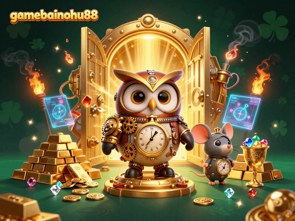 Experience gamebainohu88's vibrant casino adventure with a time-traveler owl and dynamic treasures.