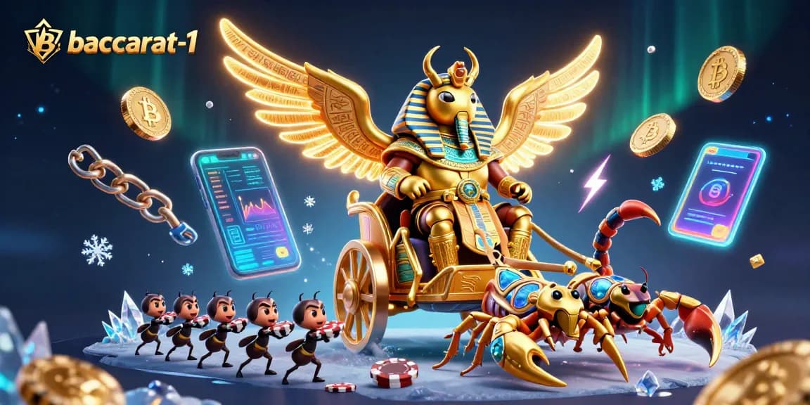 Baccarat-1 game illustration featuring a golden scarab beetle with poker chips, perfect for engaging gamblers.