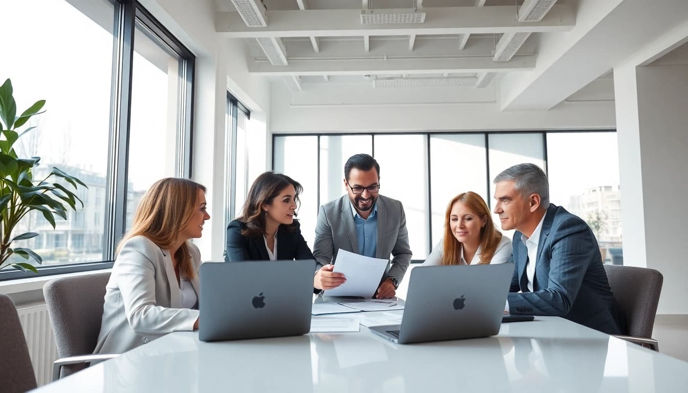Engaging professional discussing Title Insurance Services in a modern office setting.