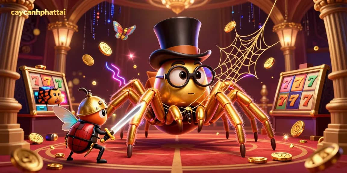 Win big with caycanhphattai as the golden tarantula spins webs of fortune in an action-packed casino scene.