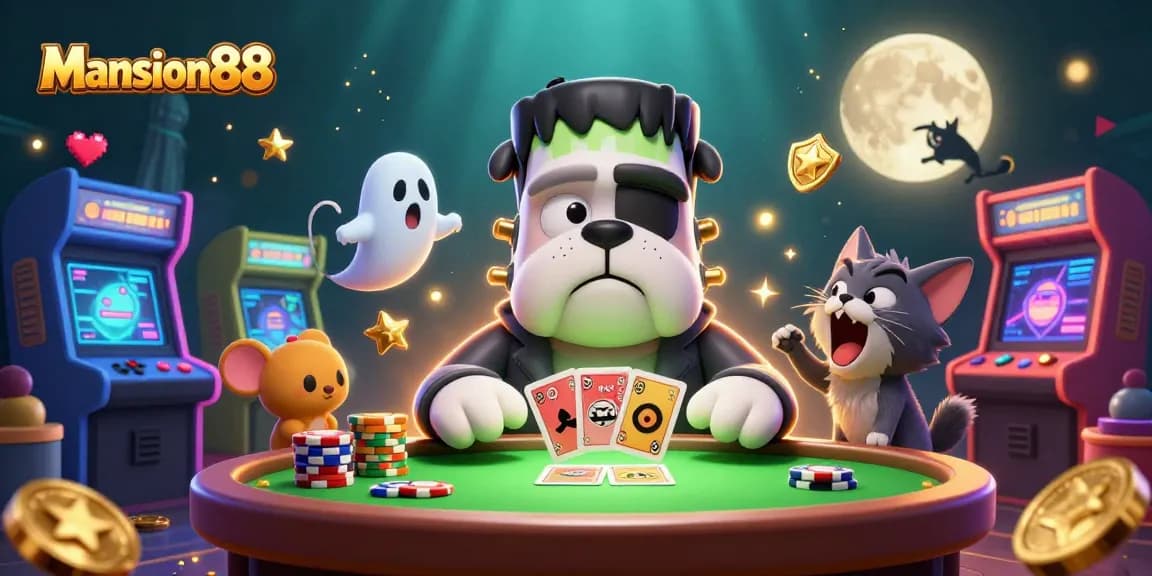 Win big with Mansion88 as a cartoon bulldog dealer captivates players with thrilling casino action.
