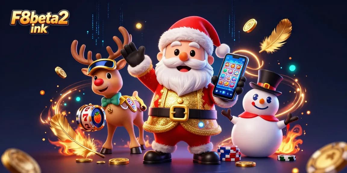 Experience winning with F8beta2 ink as Santa and friends play jackpot slots in a lively casino scene.