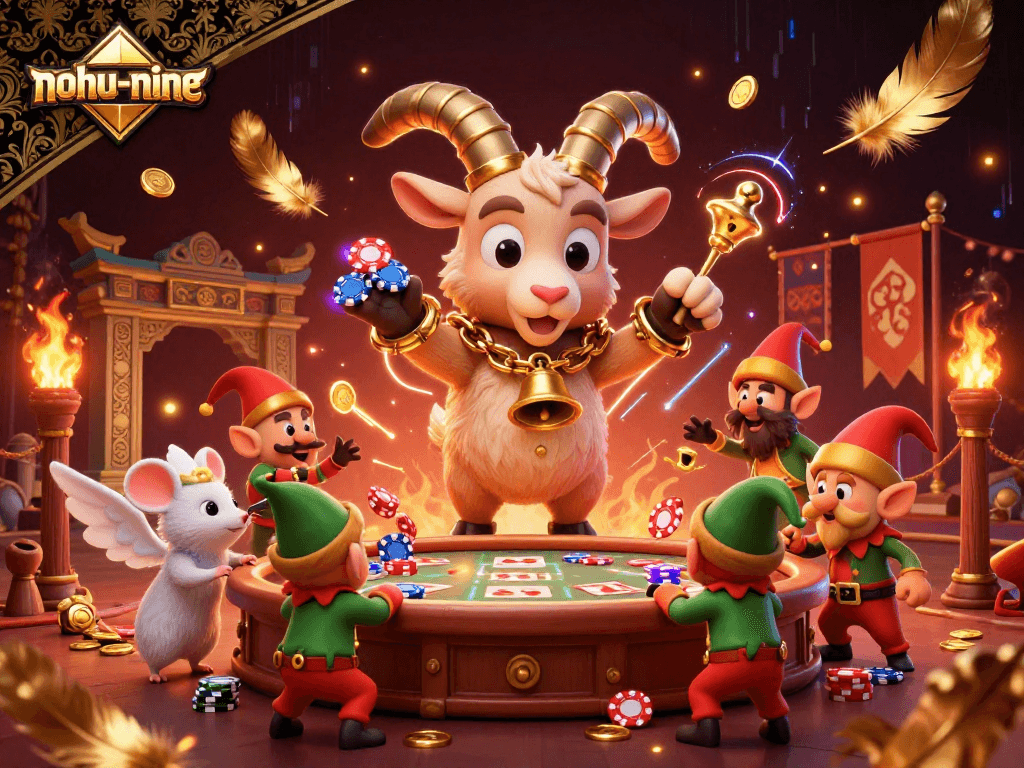 Engage with the thrilling atmosphere of nohu-nine as Krampus, the angel mouse, and elf gremlins create holiday chaos in a casino.