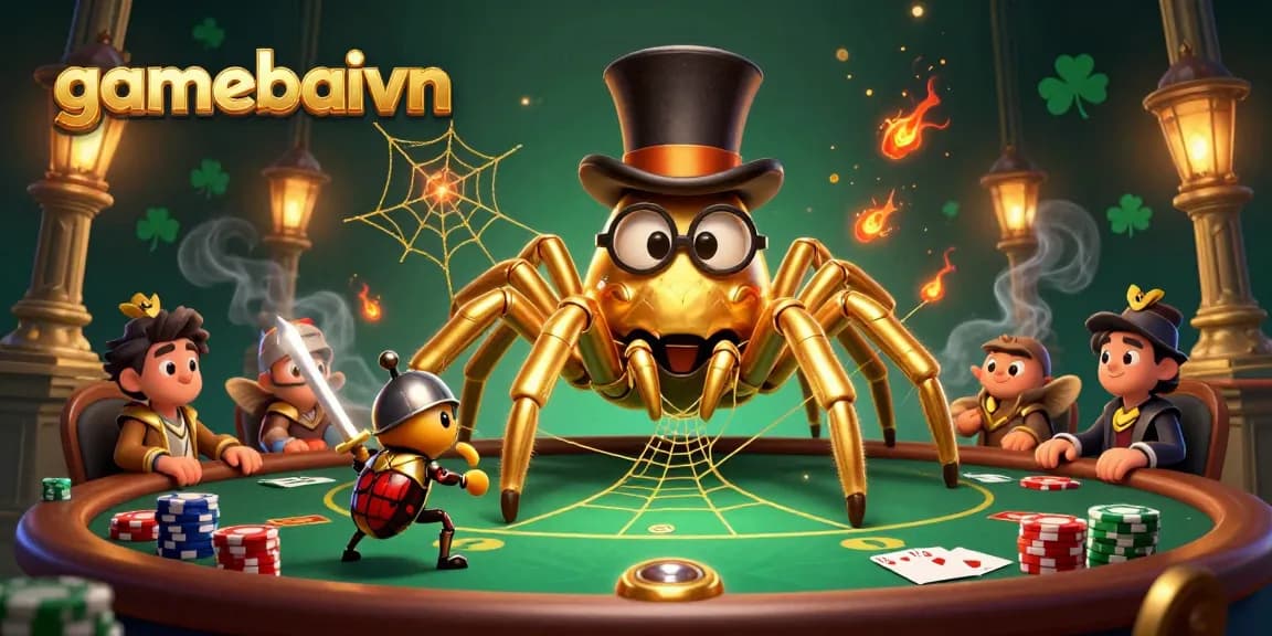Engage in thrilling poker battles at gamebaivn with a brave knight and golden tarantula!