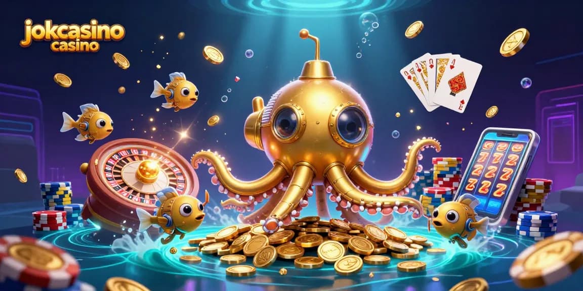 Engage with the exciting jokacasino casino scene featuring a golden kraken and casino elements.