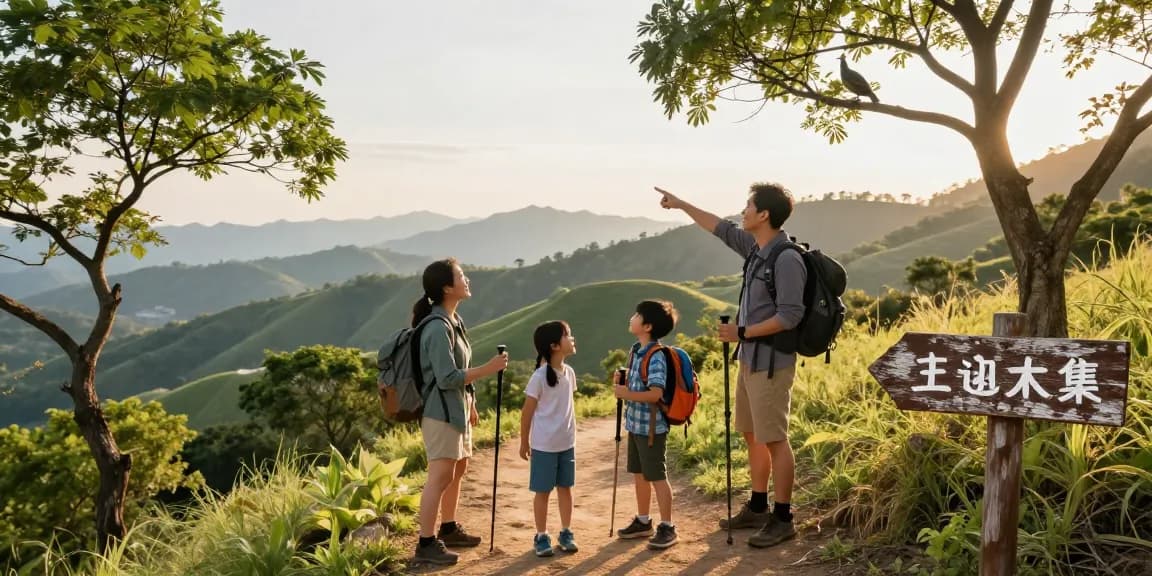 Family adventure in nature showing a mantra88 login sign-in opportunity for explorers in Asia, highlighting fun and connection during hiking.