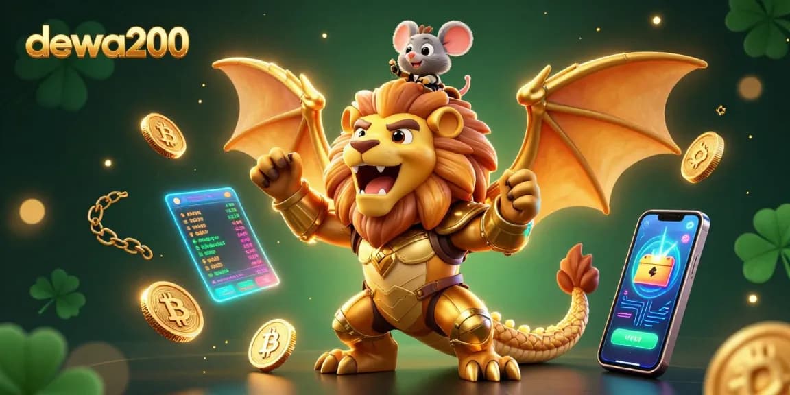 Mengalami petualangan seru di dewa200 dengan makhluk chimera fantastis dan koin crypto yang bersinar.