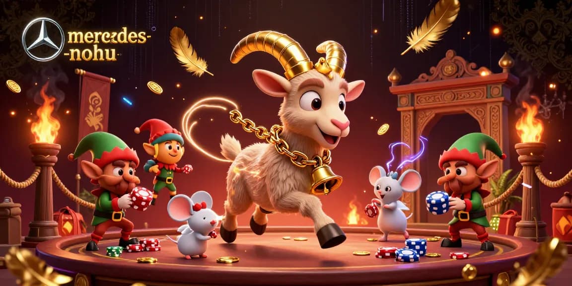 Experience the thrills of mercedes-nohu with a dynamic casino scene featuring Krampus, a tiny angel mouse, and mischievous gremlins.