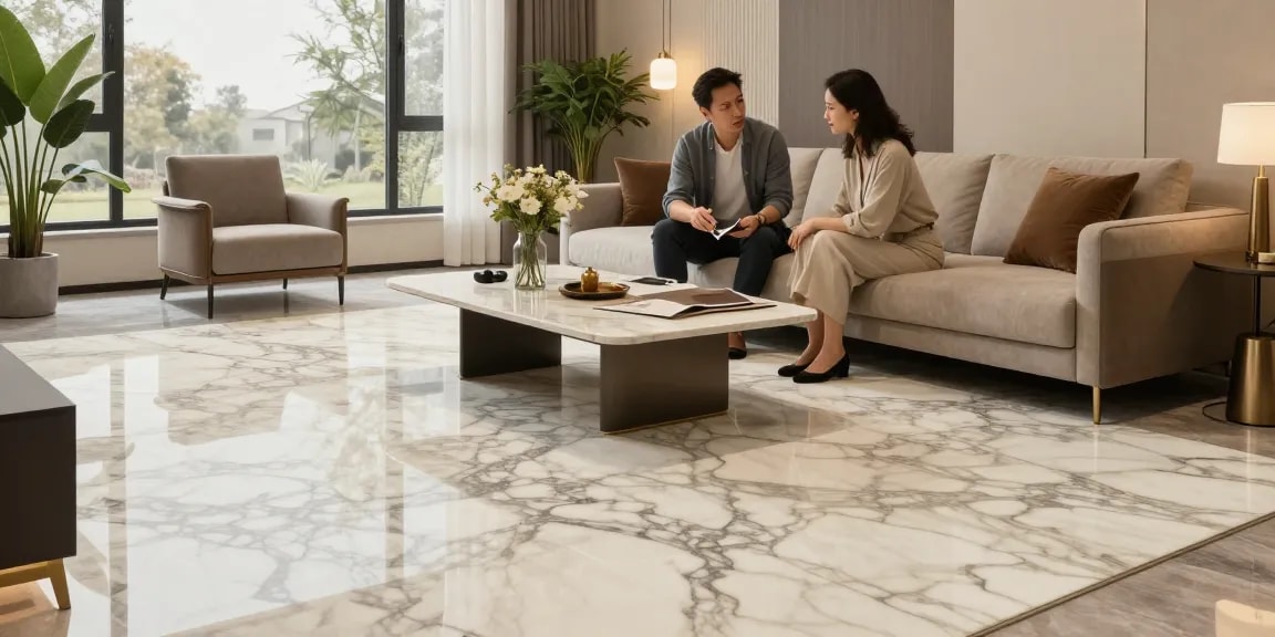 NAGA2000 premium marble flooring consultation in an elegant living room