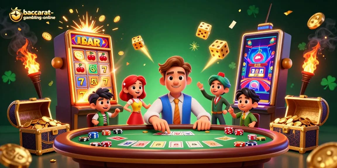 Baccarat gambling-online: Experience the excitement of baccarat with 3D characters and vibrant casino elements.