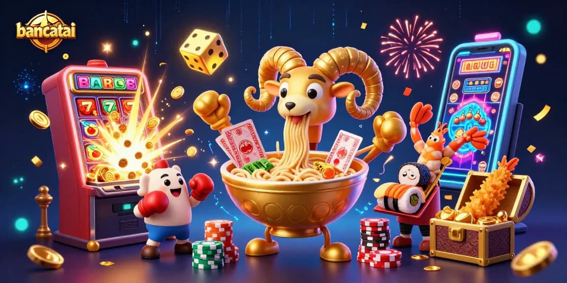 bancatai's vibrant 3D casino scene showcases a ramen bowl dealer and jubilant cheerleaders with dynamic casino elements.