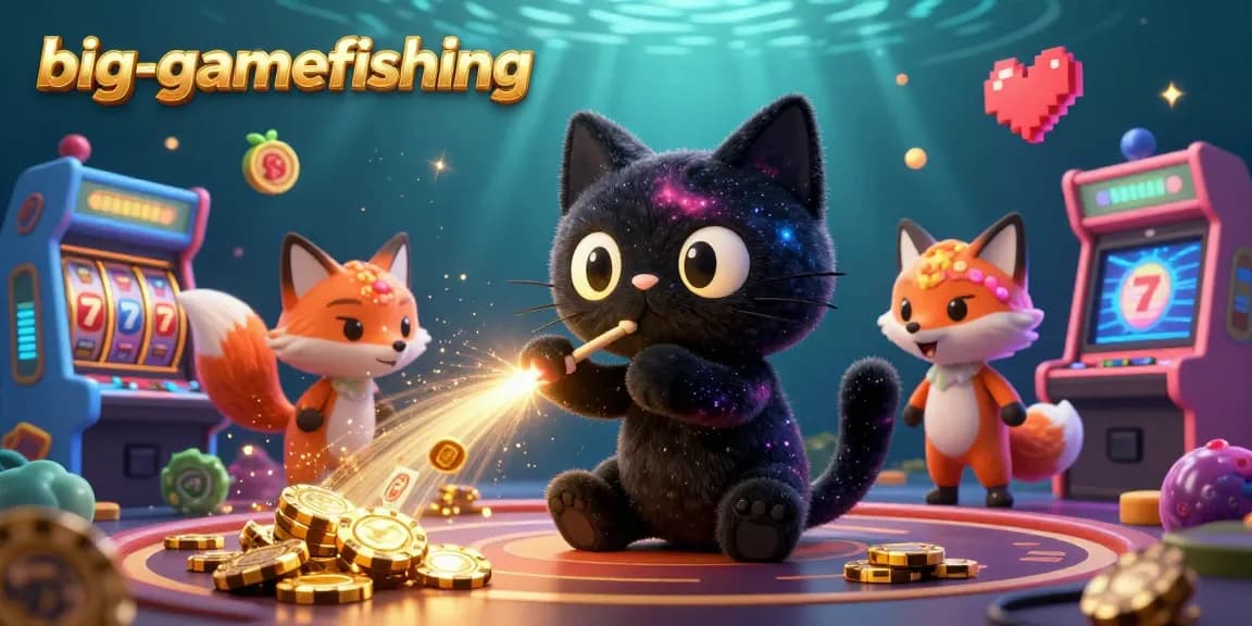 Engage in big-gamefishing with vibrant characters at a cosmic casino filled with slot machines.