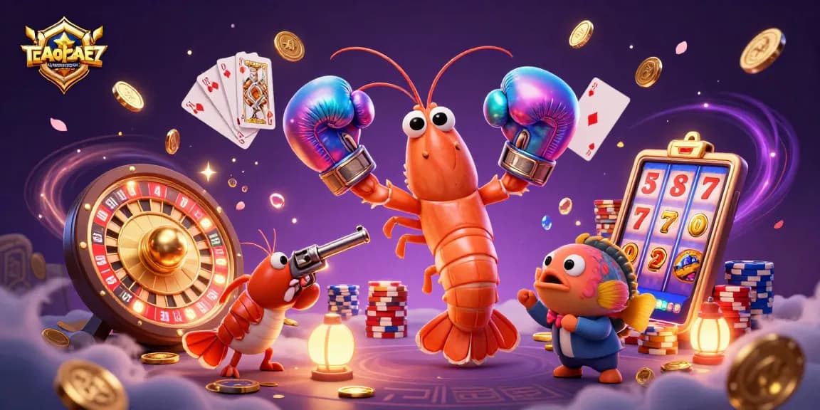 taigamebancaanxu showcases a vibrant casino scene with dynamic characters and golden elements.
