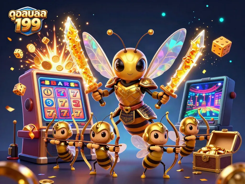 Experience thrilling ดูบอลสด 199 action with a dynamic online casino scene featuring unique characters and elements.