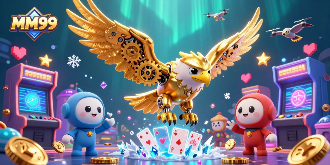 Engage with MM99's thrilling gameplay, featuring a cybernetic eagle and immersive 3D casino elements.