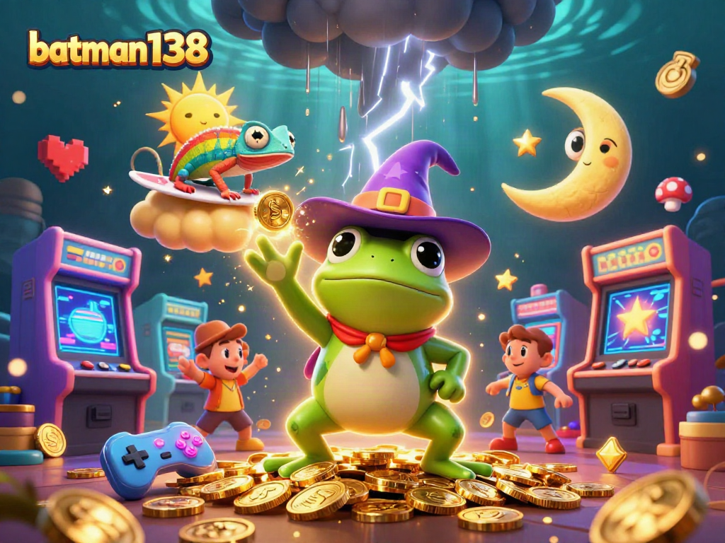 Experience the excitement of batman138 with a vibrant, interactive casino scene filled with golden coins and gaming elements.