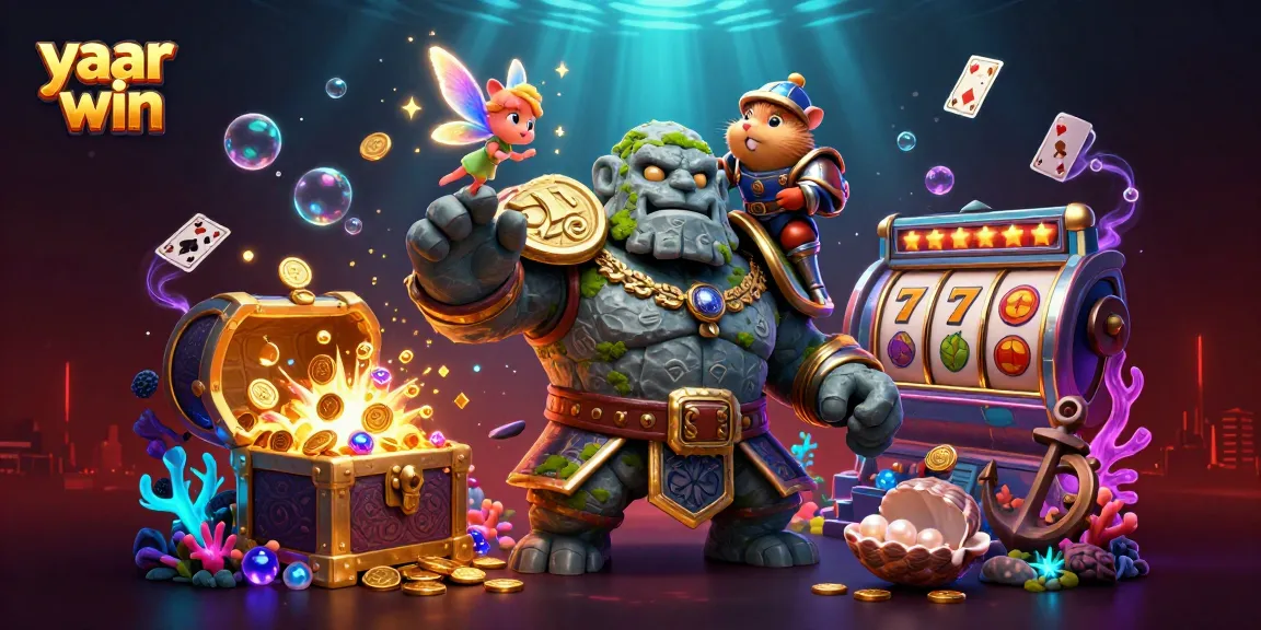 Engage with yaar win's vibrant casino illustration featuring enchanting characters and game elements