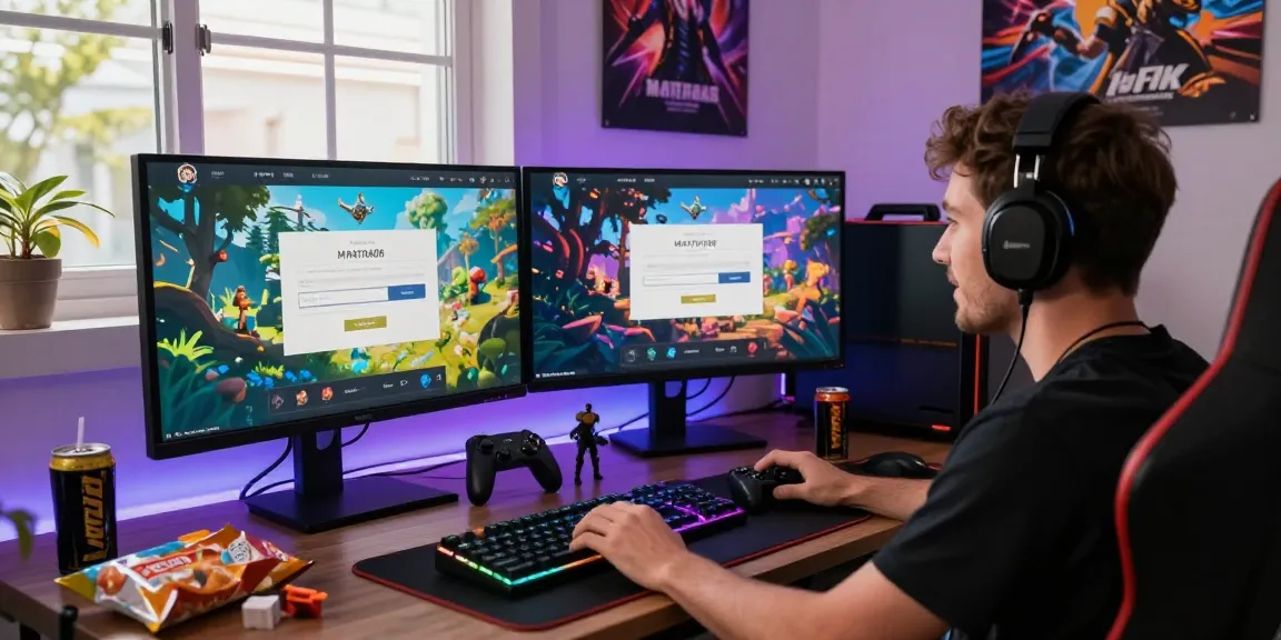 Engaged gamer using mantra88 login on multiple screens with vibrant game graphics.