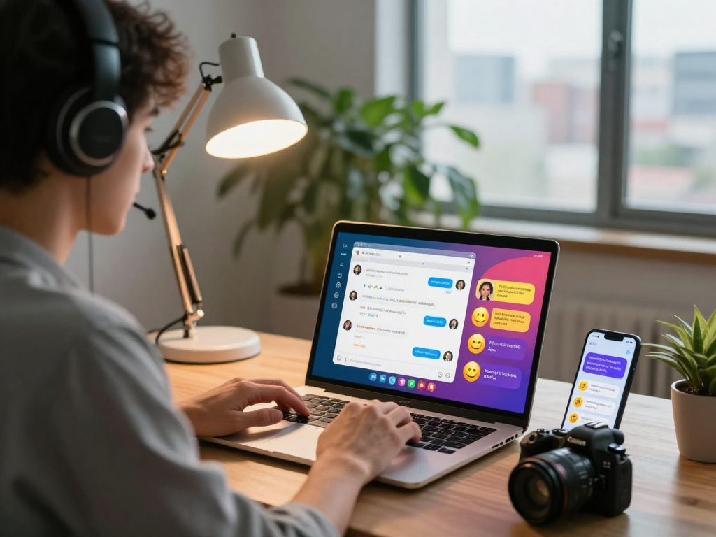 Dynamic scene of a user interacting with spicy chat ai in a vibrant digital workspace.