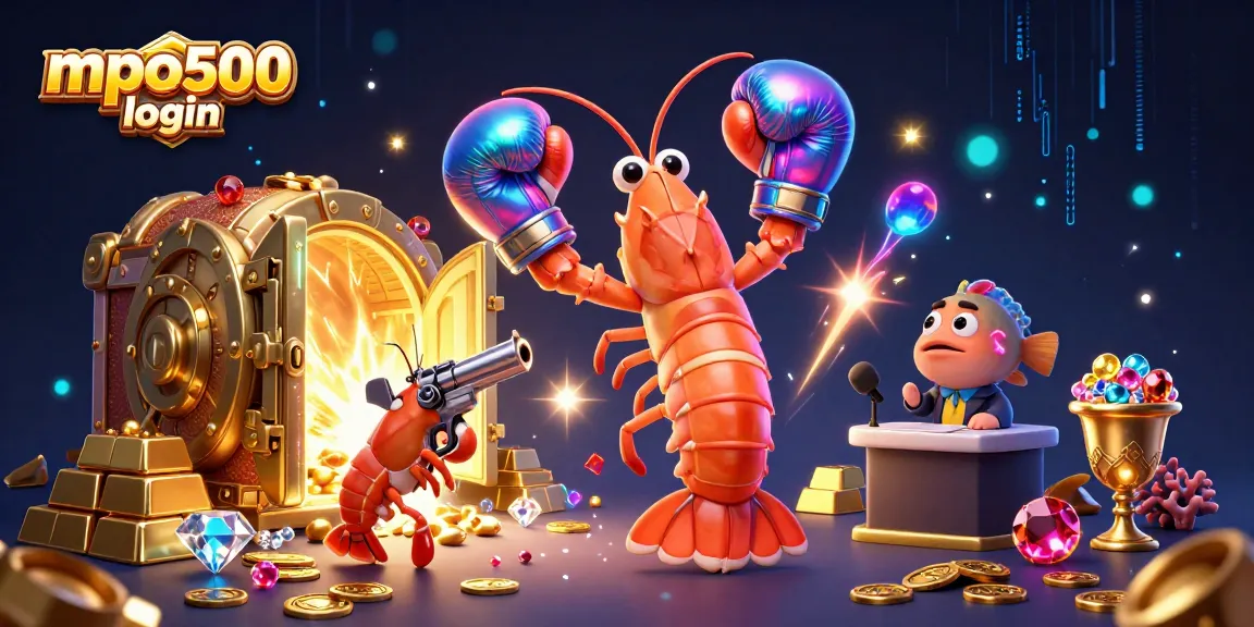 Experience dynamic gaming action with mpo500 login illustrated through vibrant 3D characters and casino elements.