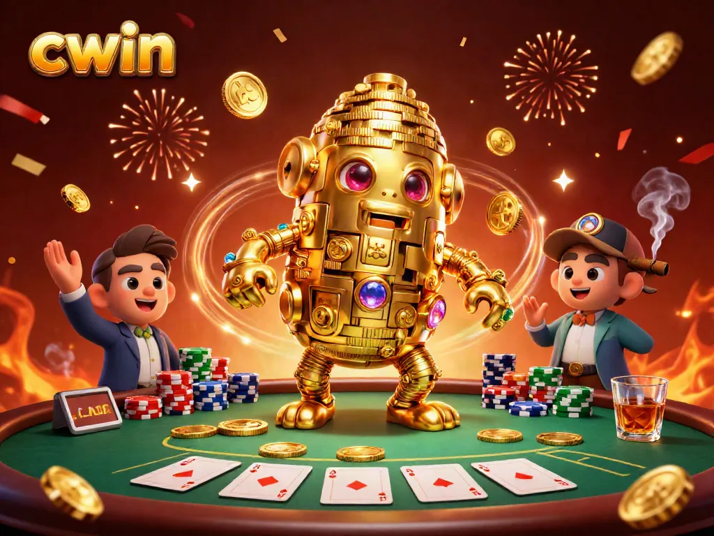 Experience exciting gameplay with CWIN's dynamic golden golem and poker game atmosphere.