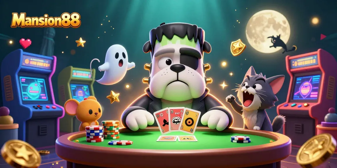 Win big with Mansion88 as a cartoon bulldog dealer captivates players with thrilling casino action.