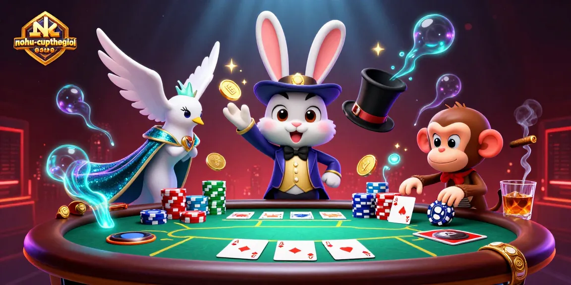Engaging nohu-cupthegioi illustration with magical casino elements and vibrant characters.