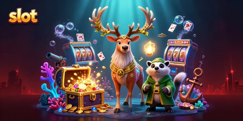 Slot yang menguntungkan dengan mesin slot, karakter lucu, dan harta karun menarik.