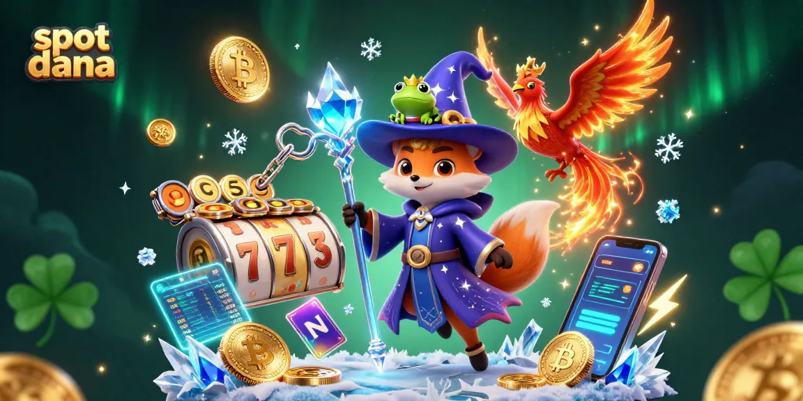 Experience games like slot dana with a mystical wizard, phoenix, and gaming elements in a vibrant 3D illustration.