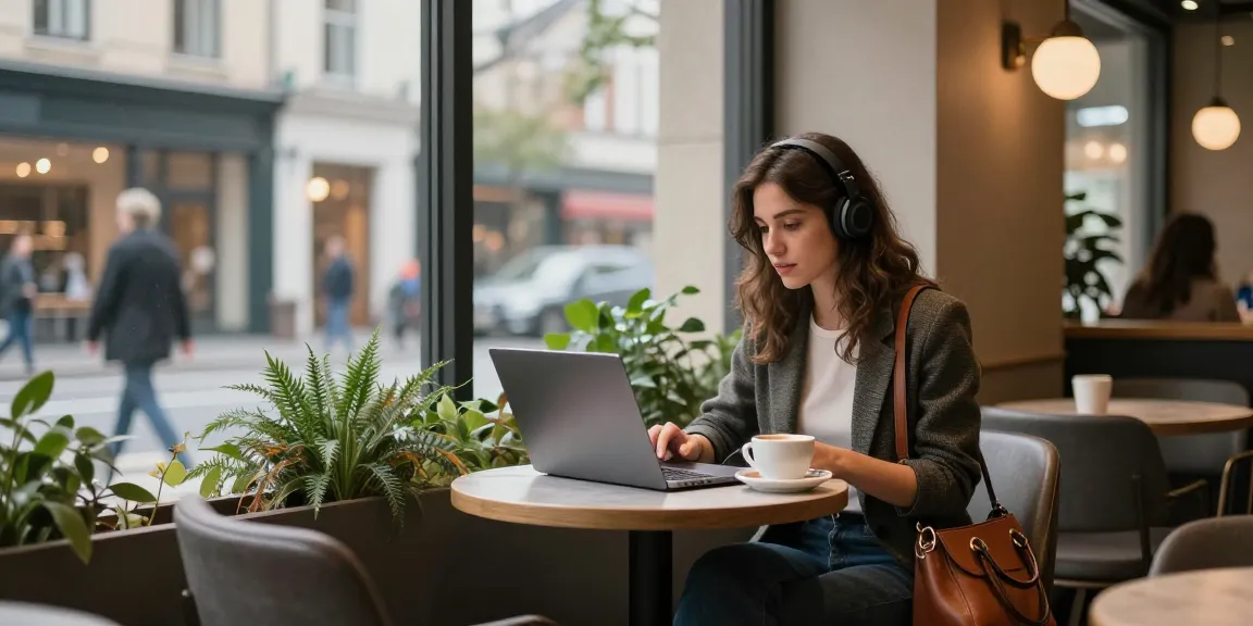 Gái gọi trong quán cà phê, hoạt động online với máy tính xách tay.