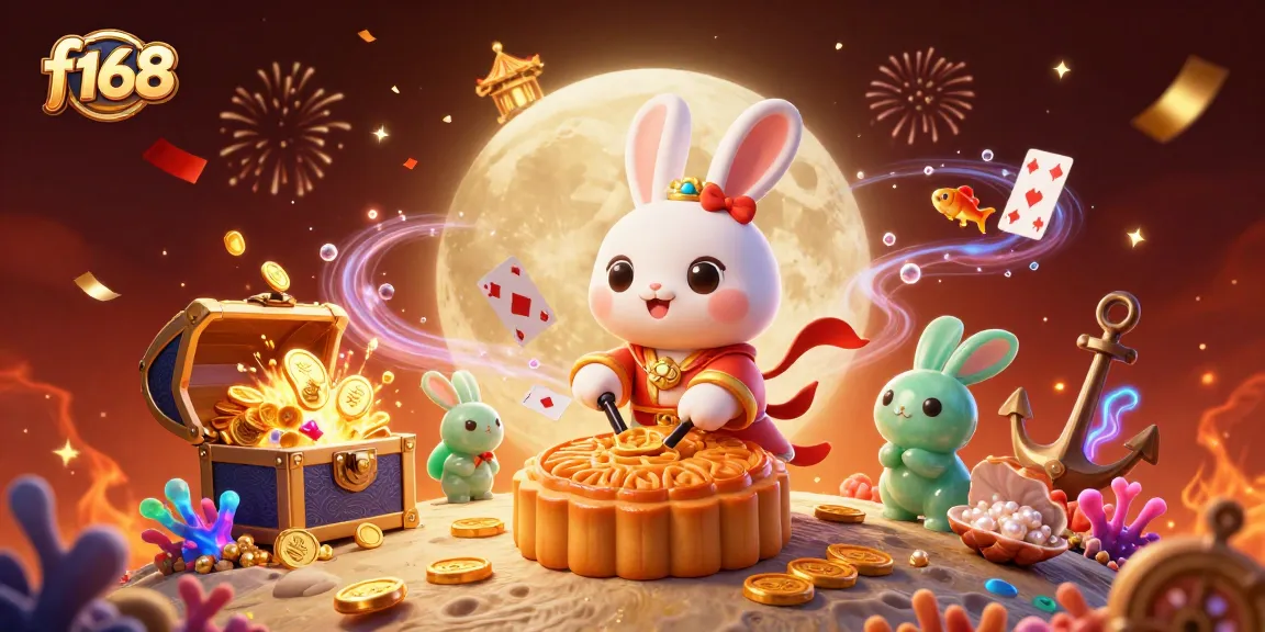 Experience the excitement of f168 as the moon rabbit reveals hidden poker chips in a vibrant casino scene.