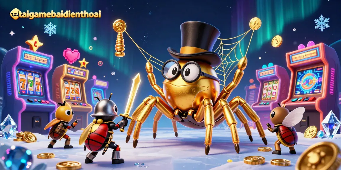 Engage with the taigamebaidienthoai casino world featuring a dynamic scene of a golden tarantula and battling beetle knight.
