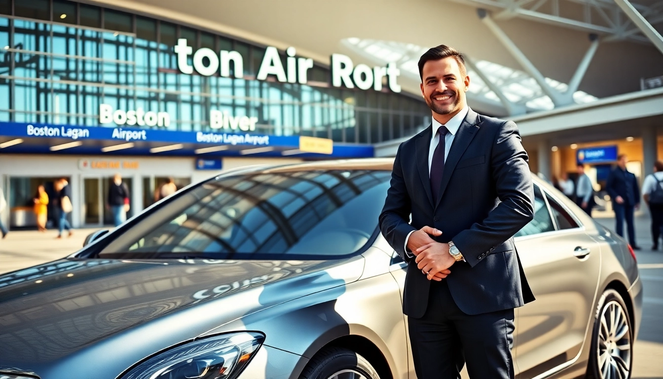 Reliable Boston Logan airport car service with a professional driver at the terminal entrance.