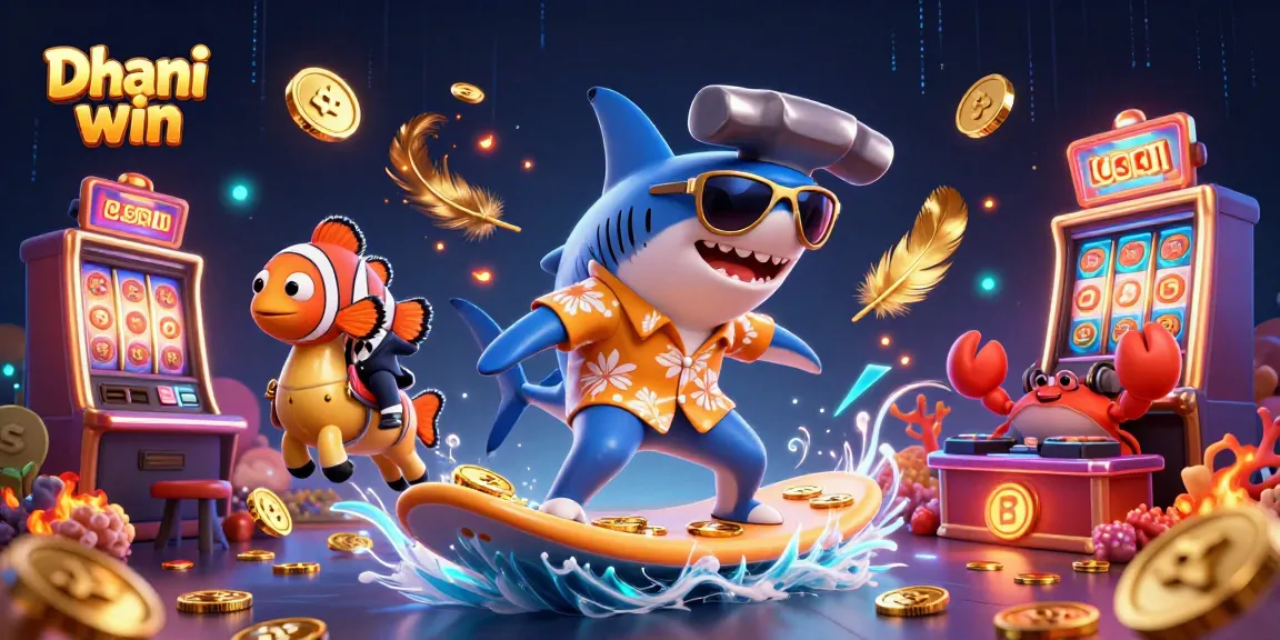 Dhani win features a vibrant 3D casino illustration with characters enjoying exciting games, representing thrilling gameplay.