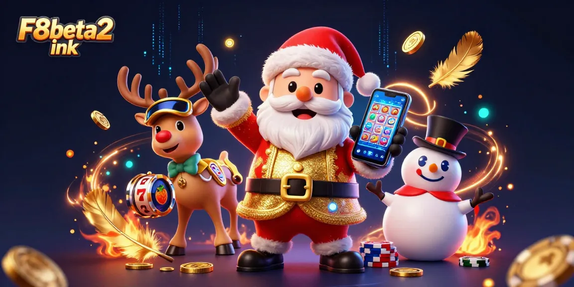 Experience winning with F8beta2 ink as Santa and friends play jackpot slots in a lively casino scene.