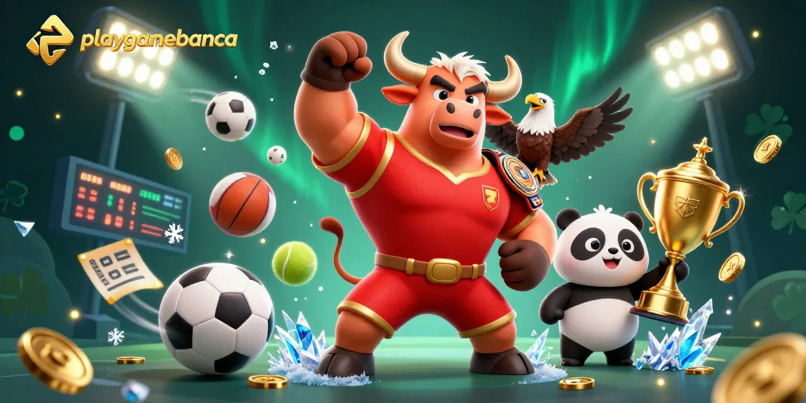 Highlight your wins at playgamebanca with a vibrant scene depicting a celebration of sports and gaming.