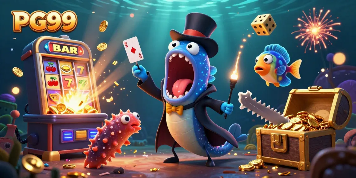Experience the thrill of PG99 as the gulper eel performs magic in a vibrant casino scene.