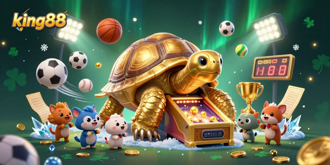 Play exciting games at king88 featuring a giant tortoise pinball machine with sports elements.