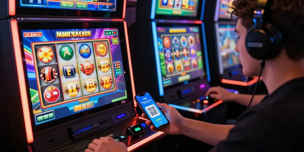 Engaged player using slot depo qris for online gambling in vibrant home gaming setup.