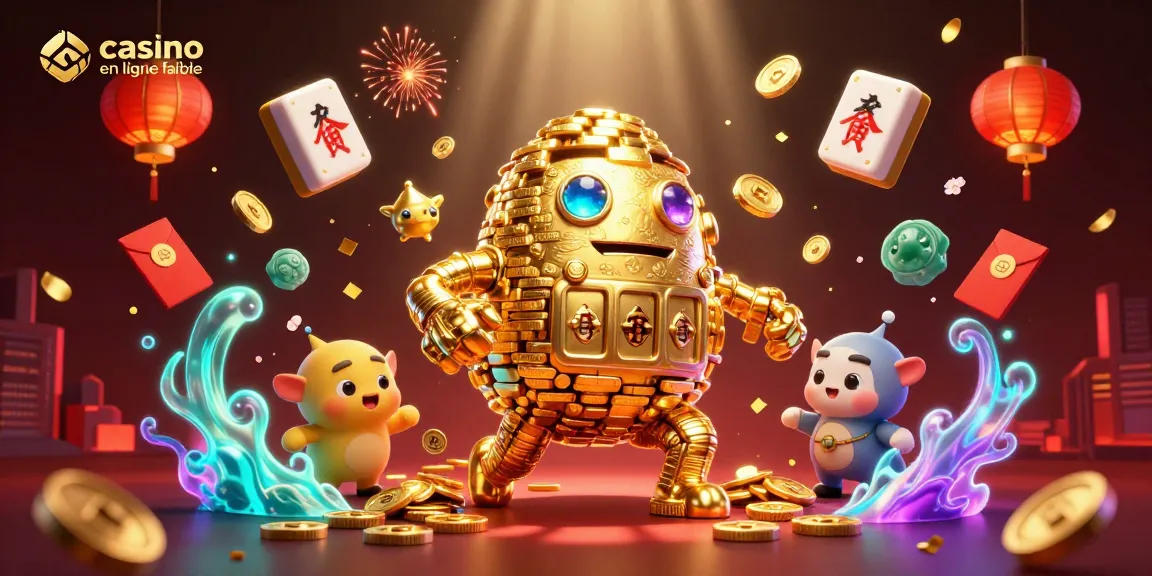 Jouez facilement sur un casino en ligne fiable avec ce golem doré entouré de symboles chinois.