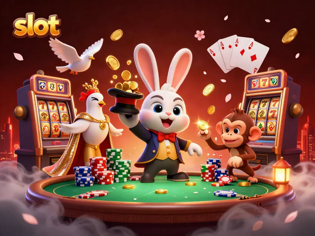 Slot permainan dipenuhi simbol keberuntungan dan karakter sihir dalam ilustrasi 3D yang menarik.
