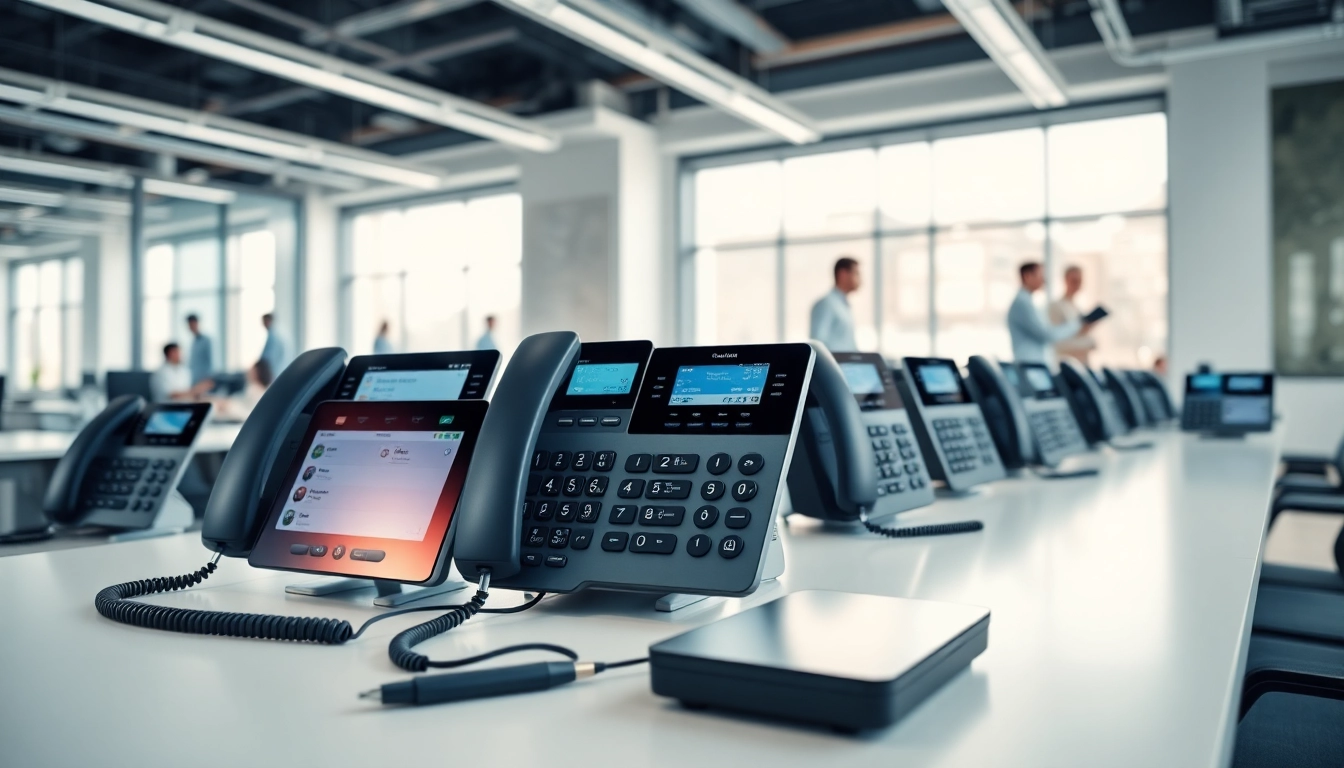 Optimize your office business phone systems with modern devices showcased in a professional setting.