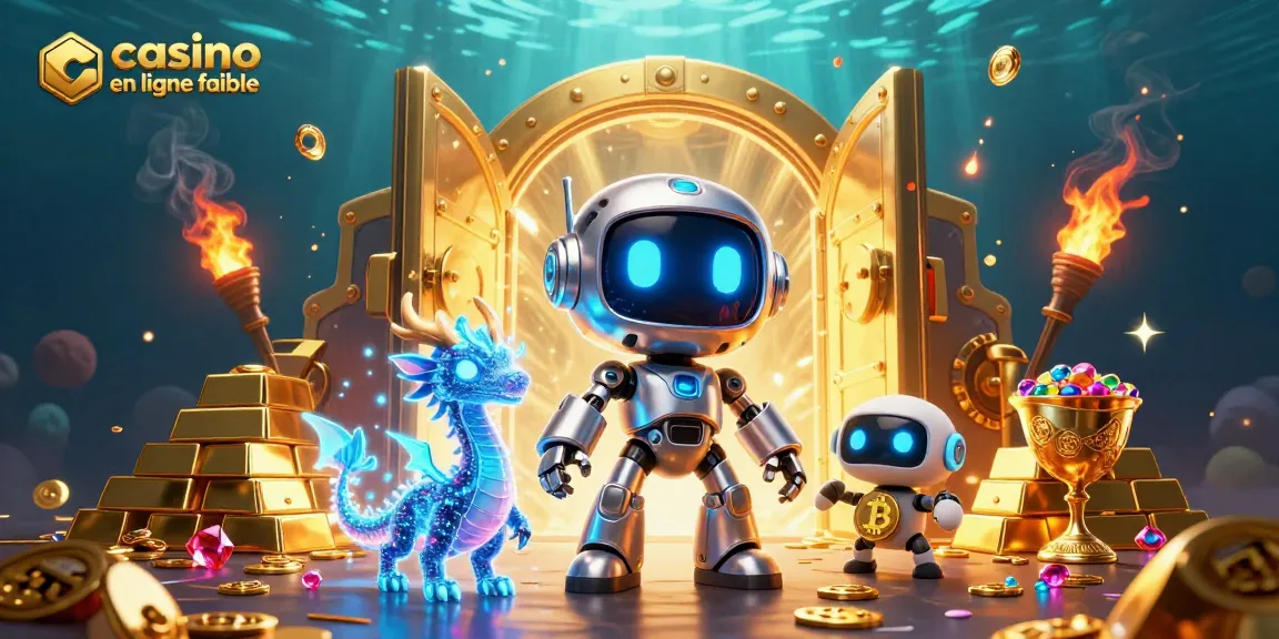 Découvrez un casino en ligne fiable illustré avec un robot cybernétique et un dragon holographique.