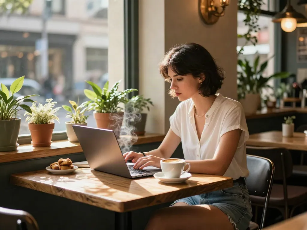 Cece Rose nude exploring her creative side in a trendy café setting.
