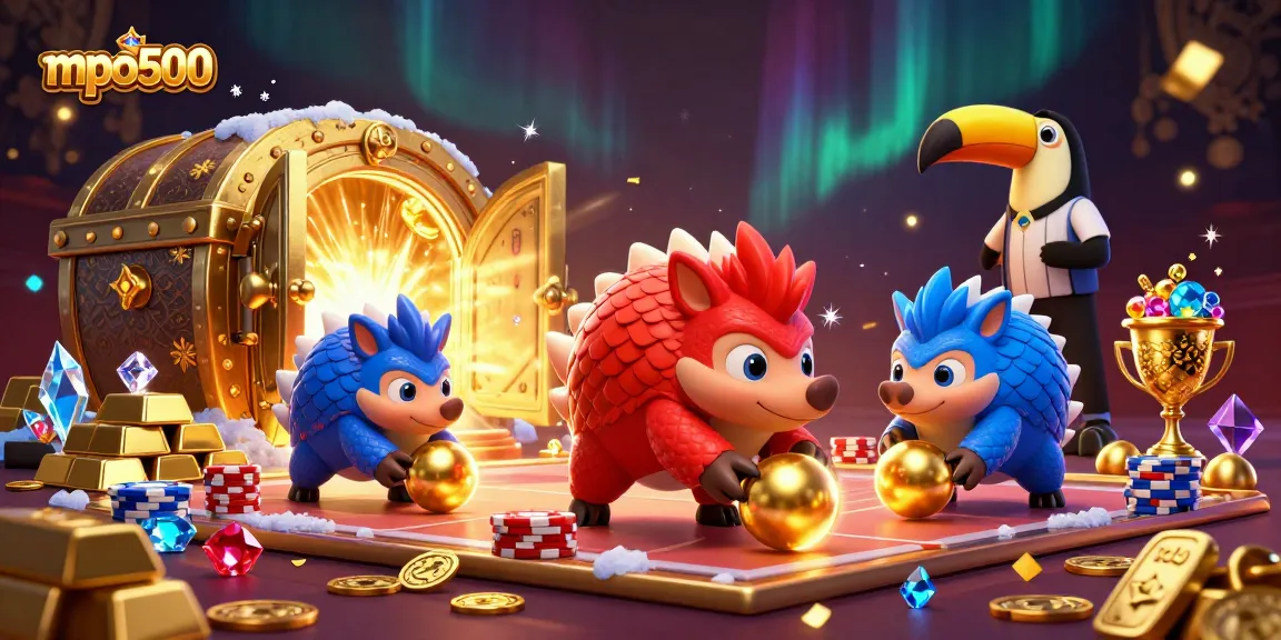 Engage in exhilarating gameplay with mpo500, a dazzling scene of rival pangolins and golden treasures.