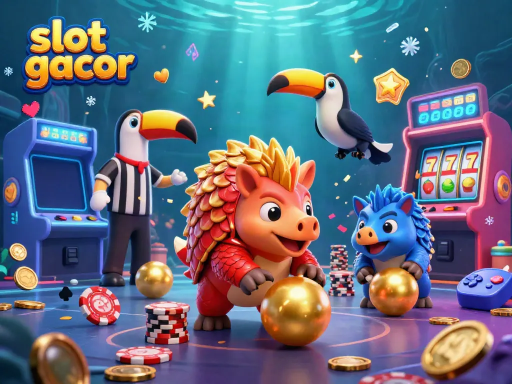 Menggulung bola emas dan mengocok chip poker, pangolins bersenjata dengan tema slot gacor.
