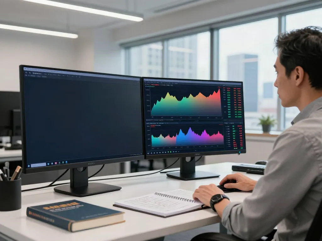 Trader analyzing financial charts on TradingView in a modern workspace