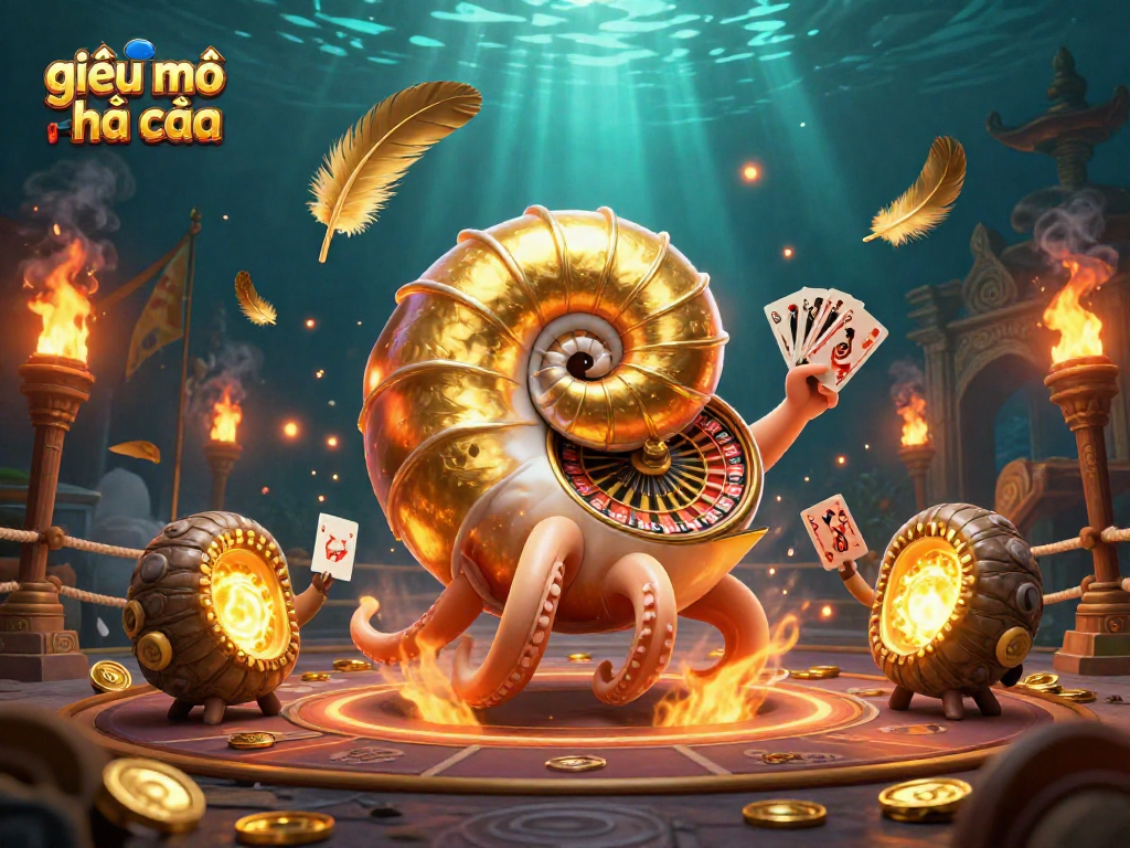 Engage with the illustrated scene of giải mã nhà cái showcasing an ancient nautilus roulette wheel with vibrant casino elements.