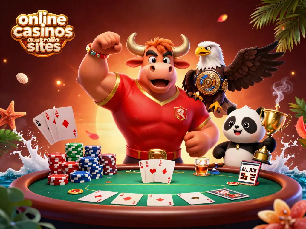 Enjoy the excitement of online casinos Australia sites with a dynamic scene of casino characters celebrating a win.