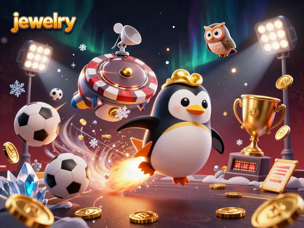 Experience thrilling casino gameplay with golden jewelry elements and dynamic sports action in a vibrant illustration.